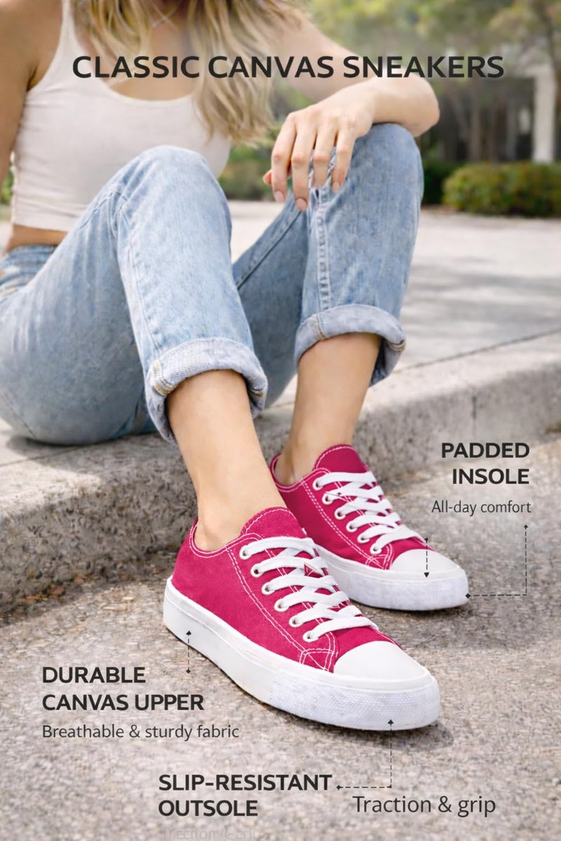hello basics Canvas Shoes for Women Casual Low Top Pink Sneakers Fashion Womens Tennis Shoes, Pink, Size 6 - Image 4