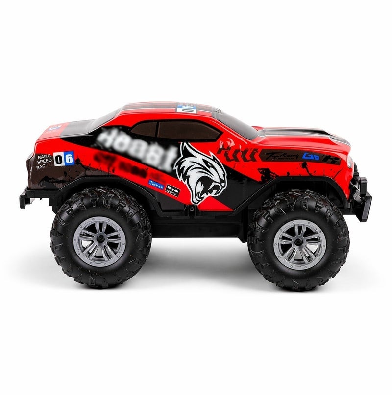 O2. Red Five Channel Remote Control Off-Road Car with Seven-Color LED Lights – 2.4GHz RC Monster Truck with 3.7V Rechargeable Lithium Battery and USB Charger for Kids - Image 3
