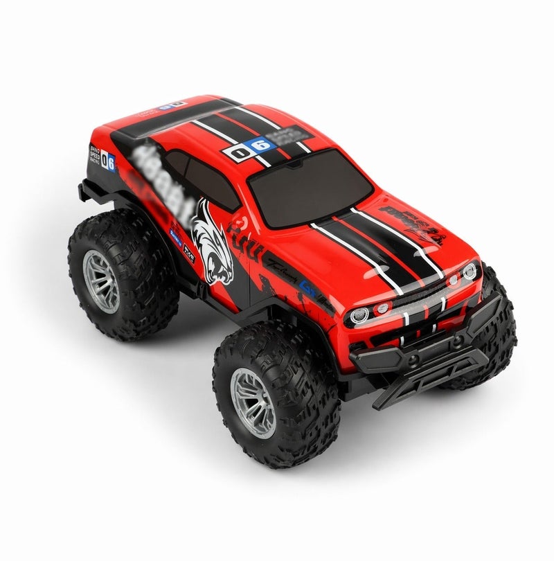 O2. Red Five Channel Remote Control Off-Road Car with Seven-Color LED Lights – 2.4GHz RC Monster Truck with 3.7V Rechargeable Lithium Battery and USB Charger for Kids - Image 2