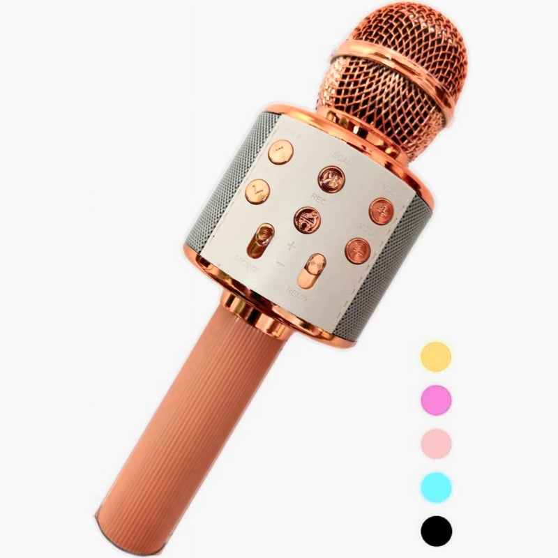 Handheld Karaoke Microphone: Rose Gold Portable Speaker With LED Lights - 5 Fun Voice Change Effects Omni-directional Condenser Mic For 4-15 Years Old Kids, Professional Noise Reduction For Recording - Image 1