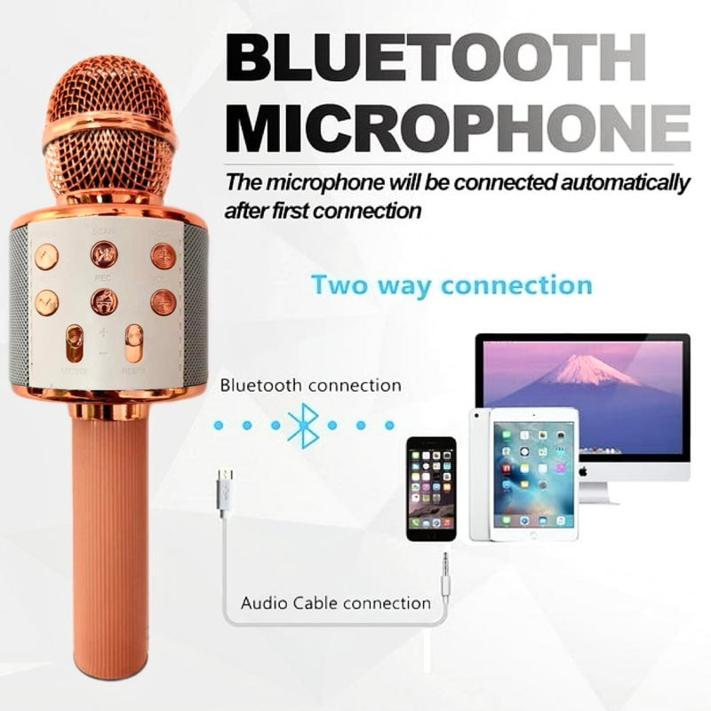 Handheld Karaoke Microphone: Rose Gold Portable Speaker With LED Lights - 5 Fun Voice Change Effects Omni-directional Condenser Mic For 4-15 Years Old Kids, Professional Noise Reduction For Recording - Image 2
