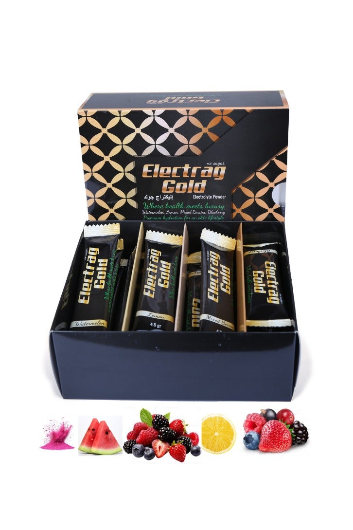 Electrag Gold Sugar-Free Electrolyte Powder, Daily Hydration for UAE Heat, Gym & Fasting, No Sugar, Keto & Vegan, 24 Sachets, Mixed Flavours - Image 1