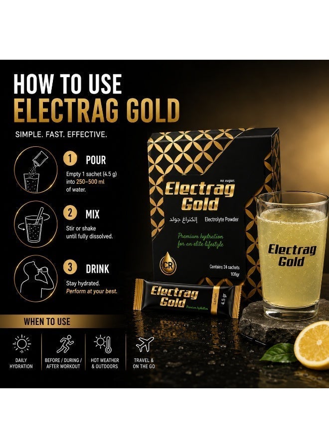Electrag Gold Electrolyte Powder for Hydration & Recovery | Sugar Free Drink Mix | 24 Sachets | Sodium, Potassium & Magnesium - Image 4