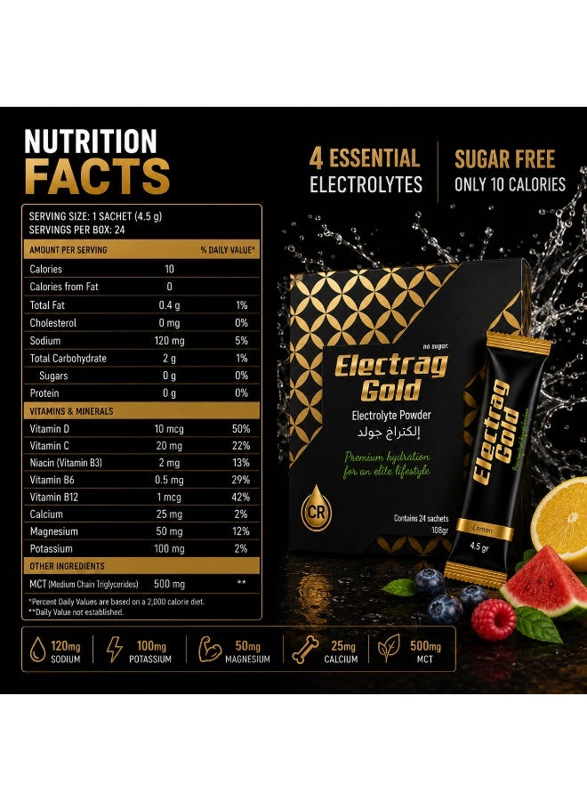 Electrag Gold Electrolyte Powder for Hydration & Recovery | Sugar Free Drink Mix | 24 Sachets | Sodium, Potassium & Magnesium - Image 5
