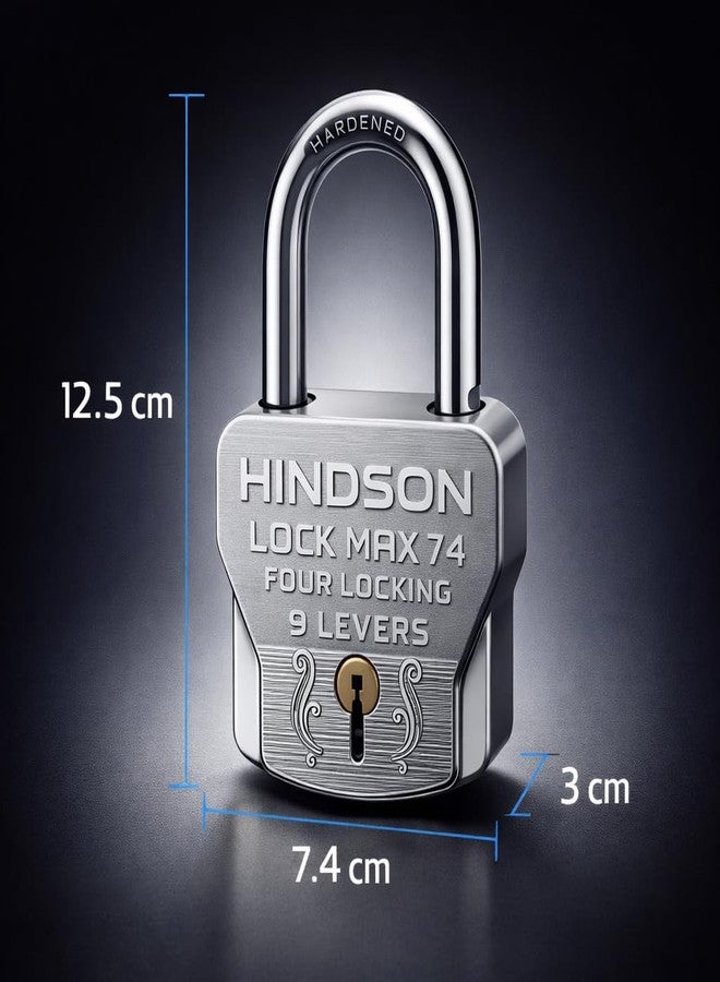 HINDSON 16 Same Keys MAX 74mm 4 Locking System | 9 Lever Mechanism | Chrome Finish Heavy Duty Big Size 610g Approx | 4 Locks with 16 Same Keys for Gate, Shutter & Home Use - Image 5