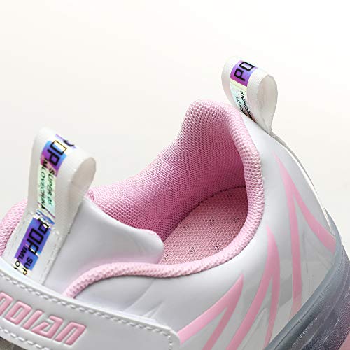 HHSTS Kids Shoes with Wheels LED Light Color Shoes Shiny Roller Skates Skate Shoes Simple Kids Gifts Boys Girls The Best Gift for Party Birthday Christmas Day(3 Little Kid,White Pink) - Image 4