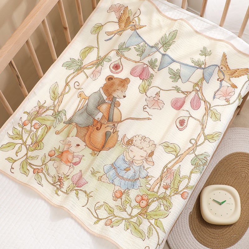 Newborn Gauze Bag Single Two-Layer Baby'S Birthing Room Swaddling Towel Baby Cartoon Printed Cover Blanket Absorbent Bath Towel - Image 1
