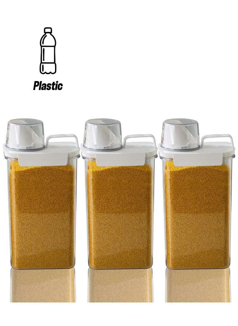 Generic 3PCS Airtight Dry Food Storage Container Pour Spout and Sealing Buckle Food Dispenser Food Storage Box with Measuring Cup Rice Storage Box Kitchen Cabinet Organizer Food Container (2300ML)  - Image 1