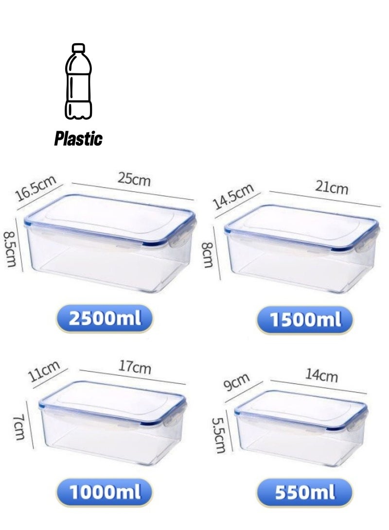 4-piece kitchen refrigerator fresh-keeping box, microwave heat-resistant plastic lunch box, fruit storage box, rectangular shape - Image 1