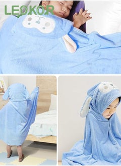 LEOKOR Kids Bath Towel for 1-6 Years Hooded Ultra Soft Towel Highly Absorbent Bathrobe Children's Cloak Bath Towel Pure Cotton Bathrobe with Hood Wear Cloak 70*140cm, Blue  - Image 3