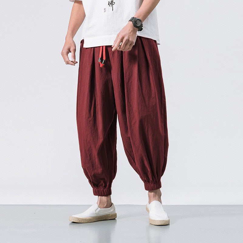 Summer New Mens Linen Lantern Pants Loose Cotton and Linen Jogger Pants Plus Size Trendy Wide-Leg Pants Harem Slim Pants Grey - Image 2