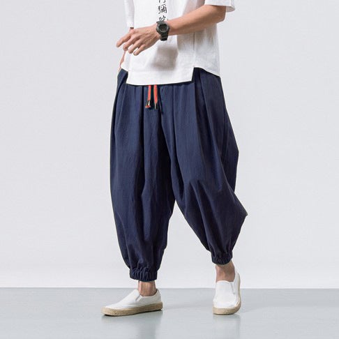 Summer New Mens Linen Lantern Pants Loose Cotton and Linen Jogger Pants Plus Size Trendy Wide-Leg Pants Harem Slim Pants Grey - Image 4