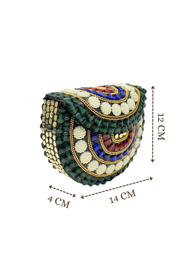 Anekaant Metal Mirage Green Concentric Motif Embellished Clutch For Ladies | Party & Wedding Handbag - Image 5