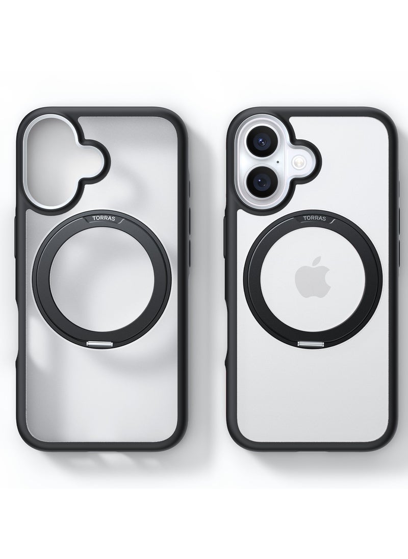 TORRAS - Upgraded 360°Rotatable Magnetic Ring for iPhone 16 Case, Fit for MagSafe with Stand & Ring Holder, 16FT Mil-Grade Shockproof, Protective Kickstand, Translucent,  for iPhone 16 Phone Case Ostand R Fusion, Black - Image 1