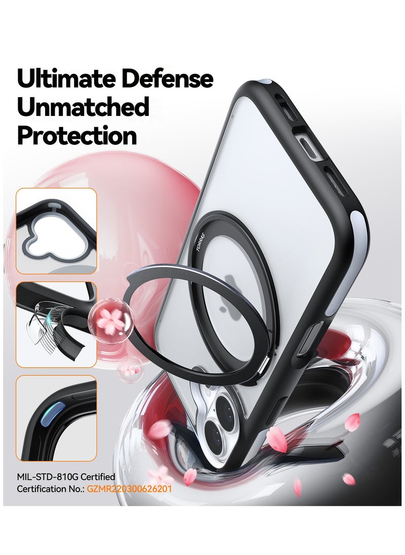 TORRAS - Upgraded 360°Rotatable Magnetic Ring for iPhone 16 Case, Fit for MagSafe with Stand & Ring Holder, 16FT Mil-Grade Shockproof, Protective Kickstand, Translucent,  for iPhone 16 Phone Case Ostand R Fusion, Black - Image 1