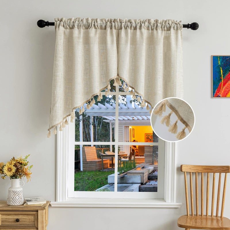 BD BEDA HOME ستارة متدلية من الكتان المزخرف بشرابات من BD BEDA HOME (لون طبيعي، 36 عرض × 36 طول - لوحتان) - Image 1