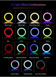Aurrako 10" Photography Lights Selfie Ring Light with 19cm Desktop Tripod Stand & 1 Phone Holder, LED Ringlight with 2500K-8500K+0-360 Full Color Modes(RGB) for Makeup/Photography/Videos/Vlog/TikTok  - Image 3