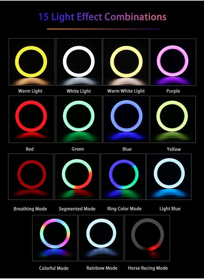 Aurrako 10" Photography Lights Selfie Ring Light with 19cm Desktop Tripod Stand & 1 Phone Holder, LED Ringlight with 2500K-8500K+0-360 Full Color Modes(RGB) for Makeup/Photography/Videos/Vlog/TikTok  - Image 3