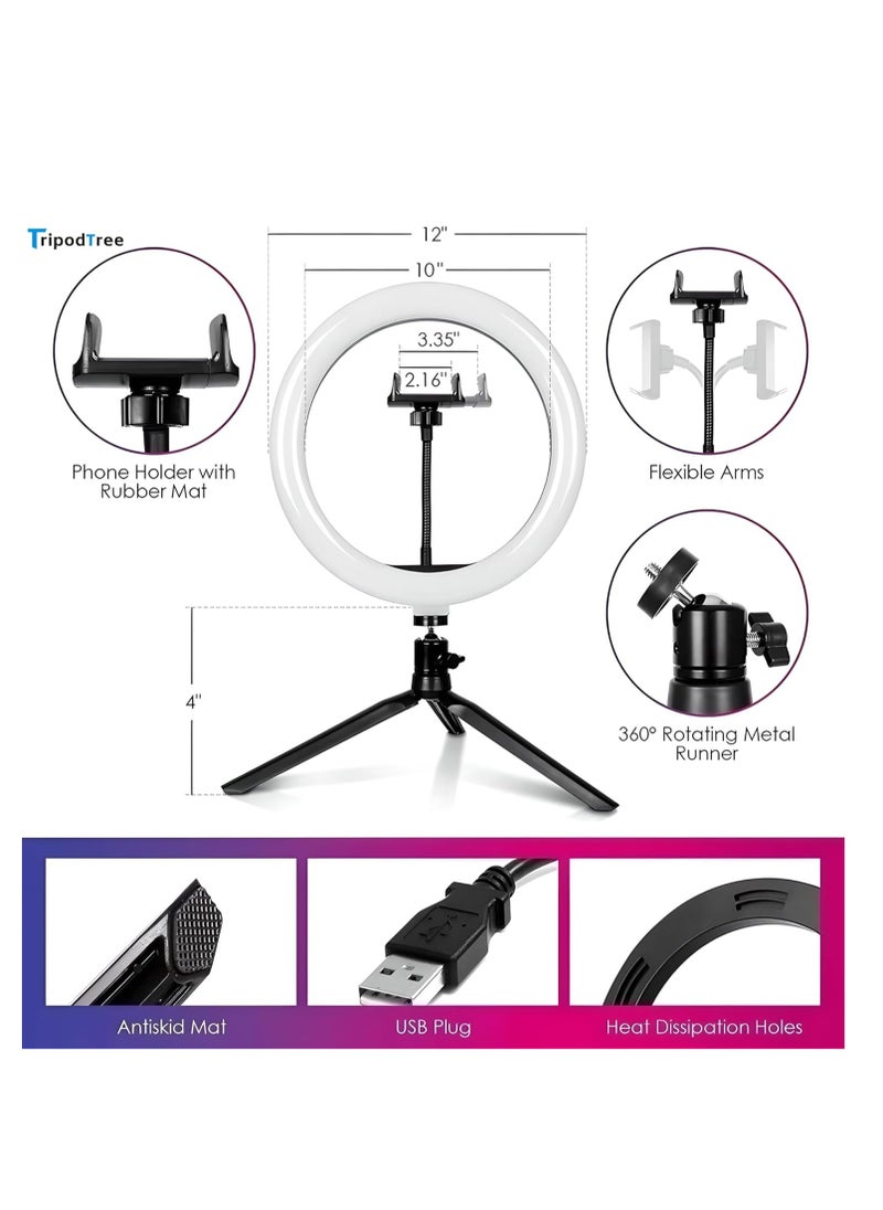 Aurrako 10" Photography Lights Selfie Ring Light with 19cm Desktop Tripod Stand & 1 Phone Holder, LED Ringlight with 2500K-8500K+0-360 Full Color Modes(RGB) for Makeup/Photography/Videos/Vlog/TikTok  - Image 5
