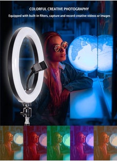 Aurrako 10" Photography Lights Selfie Ring Light with 19cm Desktop Tripod Stand & 1 Phone Holder, LED Ringlight with 2500K-8500K+0-360 Full Color Modes(RGB) for Makeup/Photography/Videos/Vlog/TikTok  - Image 4