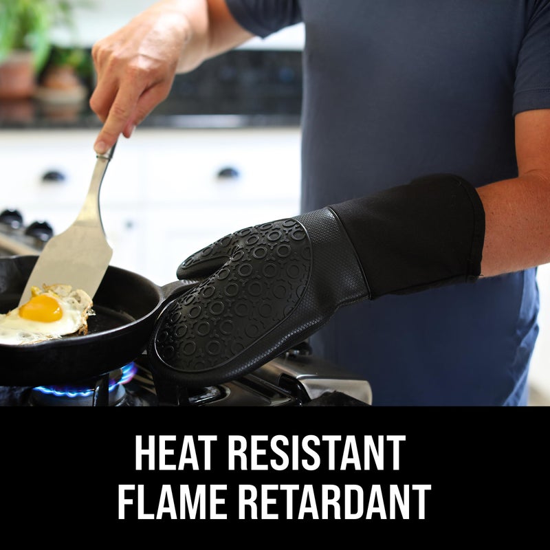 HOMWE Extra Long Professional Silicone Oven Mitt  Oven Mitts with Quilted Liner  Heat Resistant Pot Holders  Flexible Oven Gloves  1 Pair (Black  13.7 inch) - Image 3