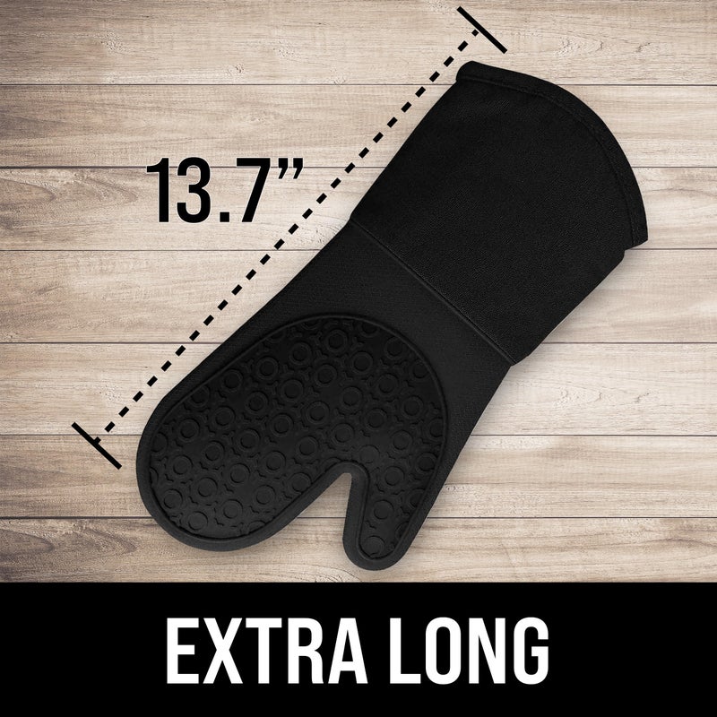 HOMWE Extra Long Professional Silicone Oven Mitt  Oven Mitts with Quilted Liner  Heat Resistant Pot Holders  Flexible Oven Gloves  1 Pair (Black  13.7 inch) - Image 2