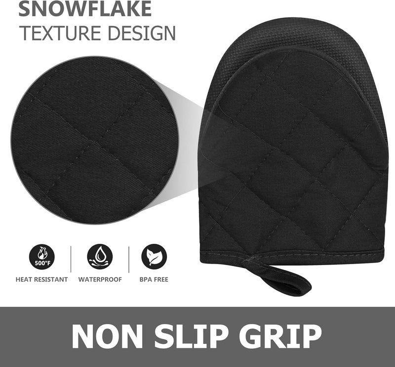 Qulable 1 Pair Short Oven Mitts - Silicone Kitchen Oven Gloves High Heat Resistant 500℉, Mini Oven Mits with Non-Slip Grip Surfaces and Hanging Loop for BBQ, Baking, Cooking and Grilling (Black) - Image 5