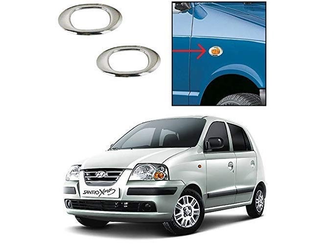 Utkarsh Car Side Lamp/Indicator Rim Sticker Grill/Jali Type Chrome Finishing Cover (Silver) Auto Car Exterior Accessories For Hyundai Old Santro Xing , Silver , Set of 2 Pieces - Image 1