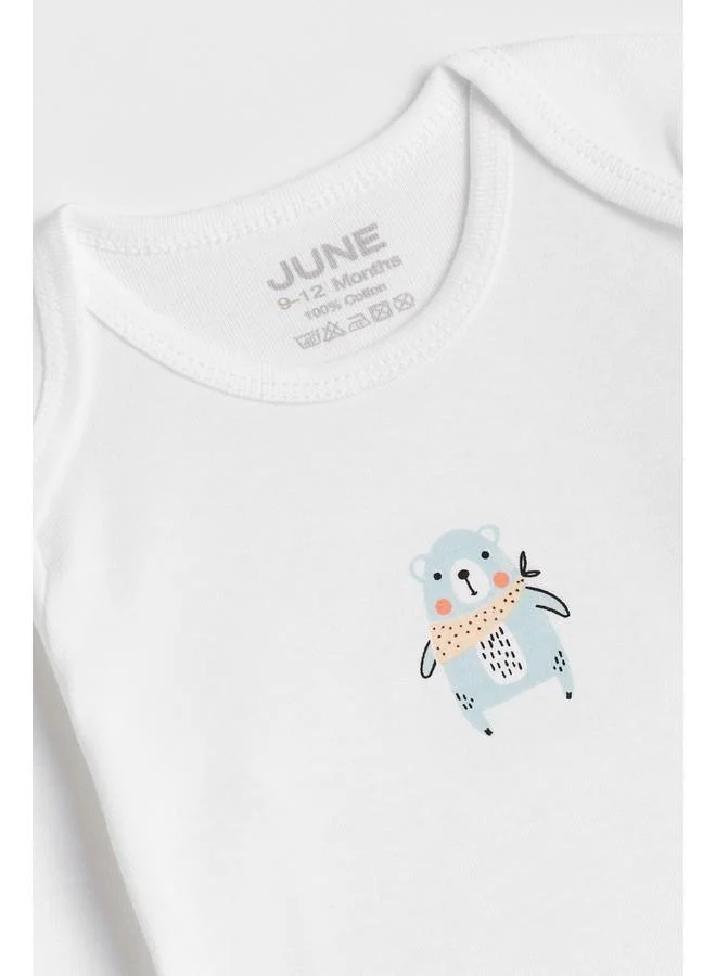 جون June Baby Printed 5-Piece Long Sleeve Bodysuit White - Grey