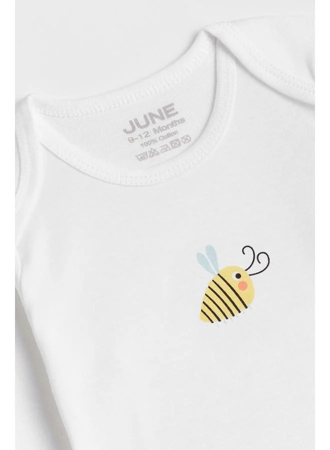 جون June Baby Printed 5-Piece Long Sleeve Bodysuit White - Grey