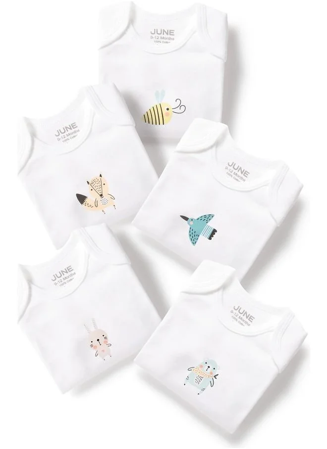 جون June Baby Printed 5-Piece Long Sleeve Bodysuit White - Grey