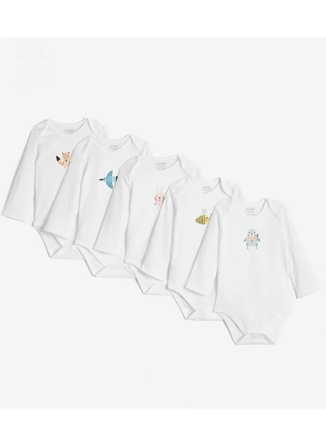 جون June Baby Printed 5-Piece Long Sleeve Bodysuit White - Grey