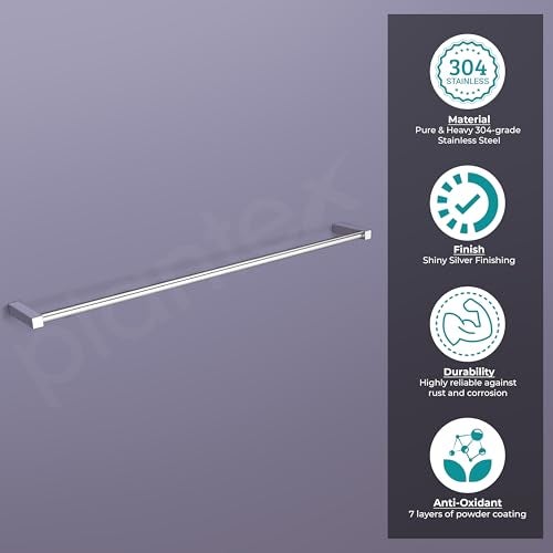 Plantex Stainless Steel Towel Hanger for Bathroom/Single Towel Rod/Towel Stand for Kitchen/Bathroom Accessories (24-inch) Chrome - Image 2