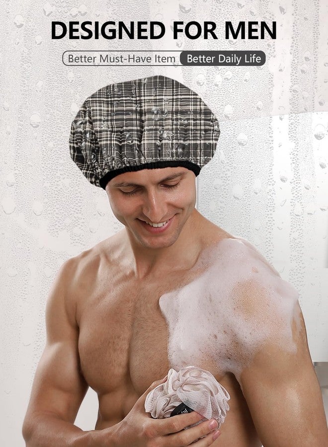 Years calm Men Shower Cap Reusable Waterproof, Dual-Layer Design, Double-Sided Use,Protects Hair in Shower, Spa, Travel & Cooking, Adjustable Elastic for Comfortable Fit (Black Plaid, One Size) - Image 4
