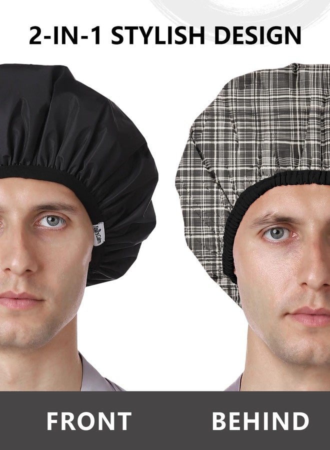 Years calm Men Shower Cap Reusable Waterproof, Dual-Layer Design, Double-Sided Use,Protects Hair in Shower, Spa, Travel & Cooking, Adjustable Elastic for Comfortable Fit (Black Plaid, One Size) - Image 3