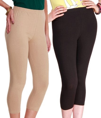 FEELBLUE Premium Cotton Strachable Women's Casual/Gym/Sports 3/4th Capri,Combo Pack,Free Size Skin-Black - Image 4