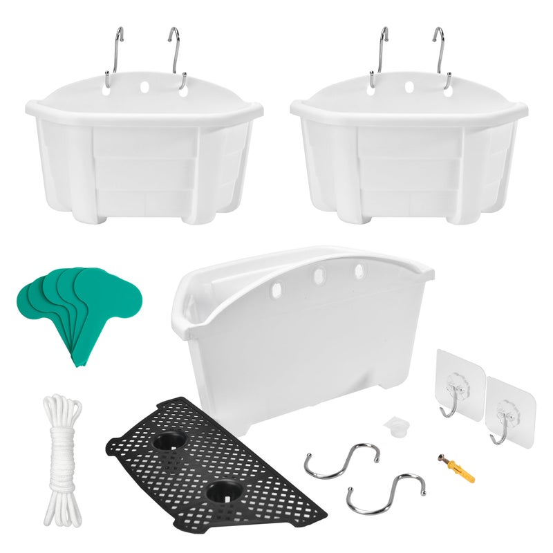 ORIMERC 98 inch 3 Pack Wall Hanging Planters Pots for Indoor Plants Wall Plants Planter Holder with Drainage Hole Balcony planters Railing Hanging Pot Plant Wall Mount Decor with HooksScrews