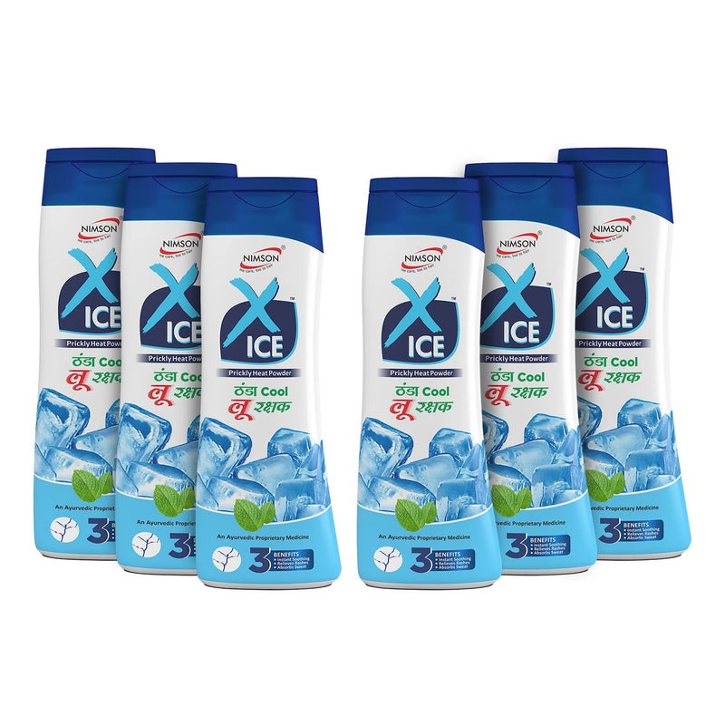 Nimson XICE Talc  Thanda Cool Loo Rakshak  Prickly Heat Relief Talcum Powder  Cooling  Refreshing Body Powder for Sweat  Odor Control 100g Each Pack of 6 - Image 1