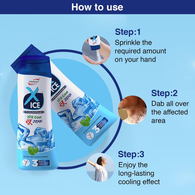 Nimson XICE Talc  Thanda Cool Loo Rakshak  Prickly Heat Relief Talcum Powder  Cooling  Refreshing Body Powder for Sweat  Odor Control 100g Each Pack of 6 - Image 4
