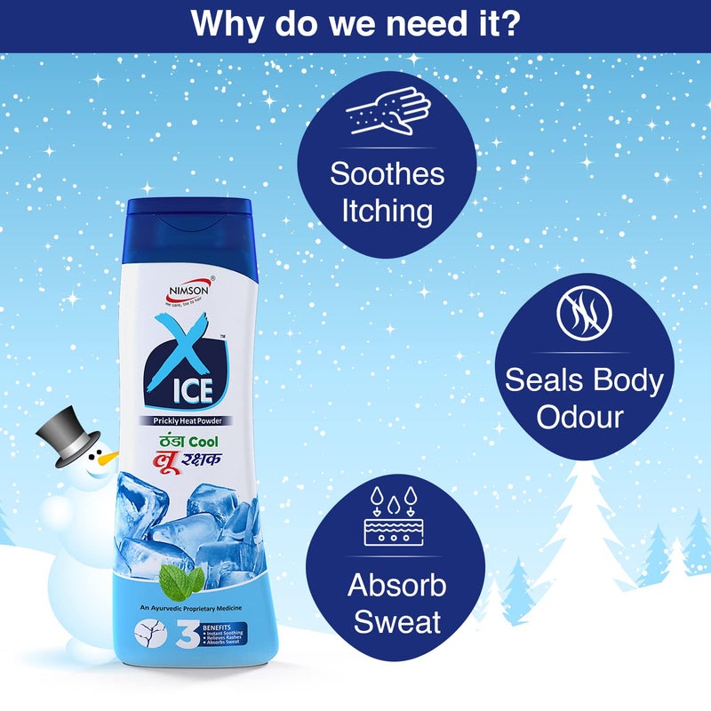 Nimson XICE Talc  Thanda Cool Loo Rakshak  Prickly Heat Relief Talcum Powder  Cooling  Refreshing Body Powder for Sweat  Odor Control 100g Each Pack of 6 - Image 2