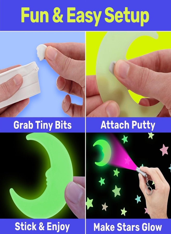 LIDERSTAR Glow in The Dark Stars for Ceiling, Luminous Stars and Moon Stickers, Kids Wall Decor, Sticky Fluorescence Stars, Include Flashlight, Colourful Ceiling Stars for Kids Room - Image 4