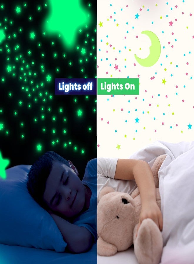 LIDERSTAR Glow in The Dark Stars for Ceiling, Luminous Stars and Moon Stickers, Kids Wall Decor, Sticky Fluorescence Stars, Include Flashlight, Colourful Ceiling Stars for Kids Room - Image 3