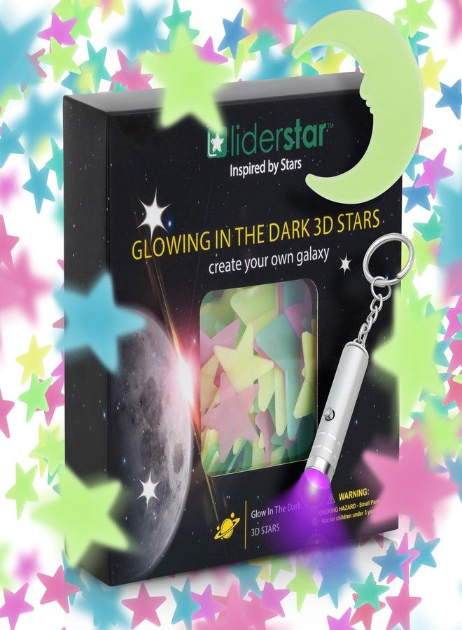 LIDERSTAR Glow in The Dark Stars for Ceiling, Luminous Stars and Moon Stickers, Kids Wall Decor, Sticky Fluorescence Stars, Include Flashlight, Colourful Ceiling Stars for Kids Room - Image 1