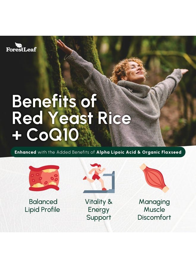 ForestLeaf Red Yeast Rice 1200 mg. Capsules - Extra Strength Red Rice Yeast with CoQ10 Supplement, Plus Alpha Lipoic Acid & Organic Flaxseed, Citrinin Free, Supports Cardiovascular Health, Non-GMO 90 Veggie Caps - Image 4