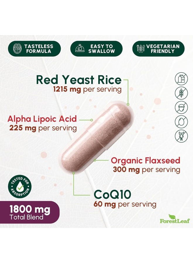 ForestLeaf Red Yeast Rice 1200 mg. Capsules - Extra Strength Red Rice Yeast with CoQ10 Supplement, Plus Alpha Lipoic Acid & Organic Flaxseed, Citrinin Free, Supports Cardiovascular Health, Non-GMO 90 Veggie Caps - Image 2