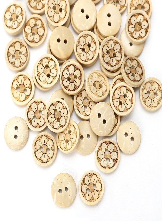 BuleVina Pack of 50pcs 1/2 Inch Buttons for Sewing, Coconut Shell Flower Wooden Button Perfect for Men's Shirts, Scrap-Booking, Jewelry, Quilts, and DIY Craft Projects - Small Size 12.5mm, 2 Hole - Image 1