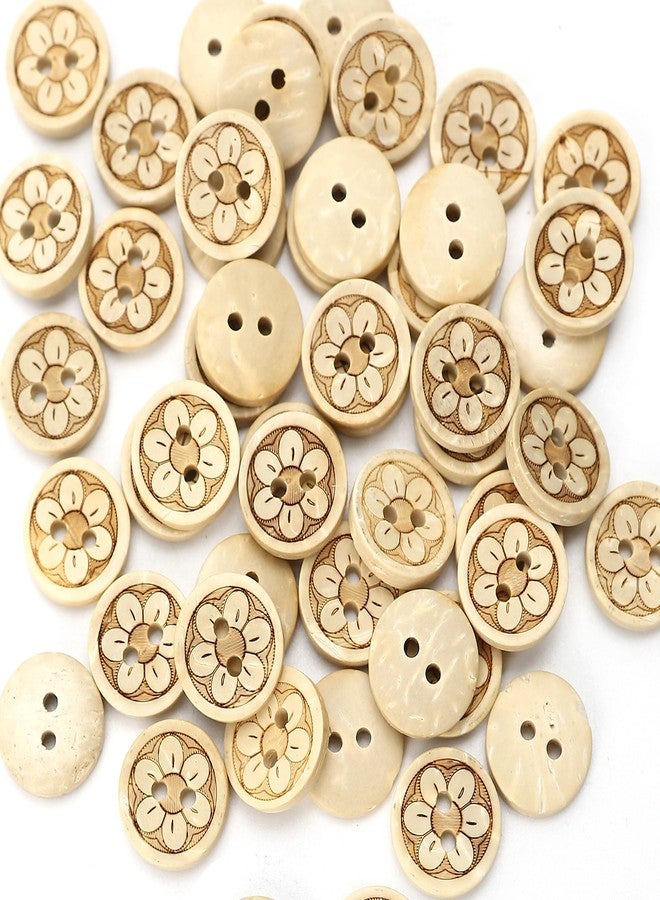 BuleVina Pack of 50pcs 1/2 Inch Buttons for Sewing, Coconut Shell Flower Wooden Button Perfect for Men's Shirts, Scrap-Booking, Jewelry, Quilts, and DIY Craft Projects - Small Size 12.5mm, 2 Hole - Image 4