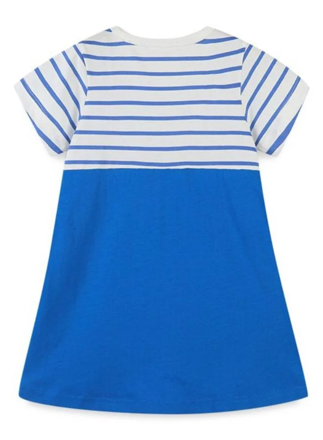 يونيكي Blue A-Line Crew Neck Striped Dress