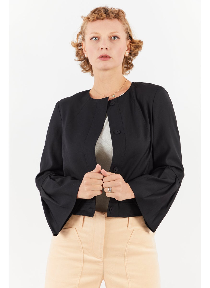 Strenesse - Women Regular Fit Solid Long Sleeve Blazer, Black - Image 1