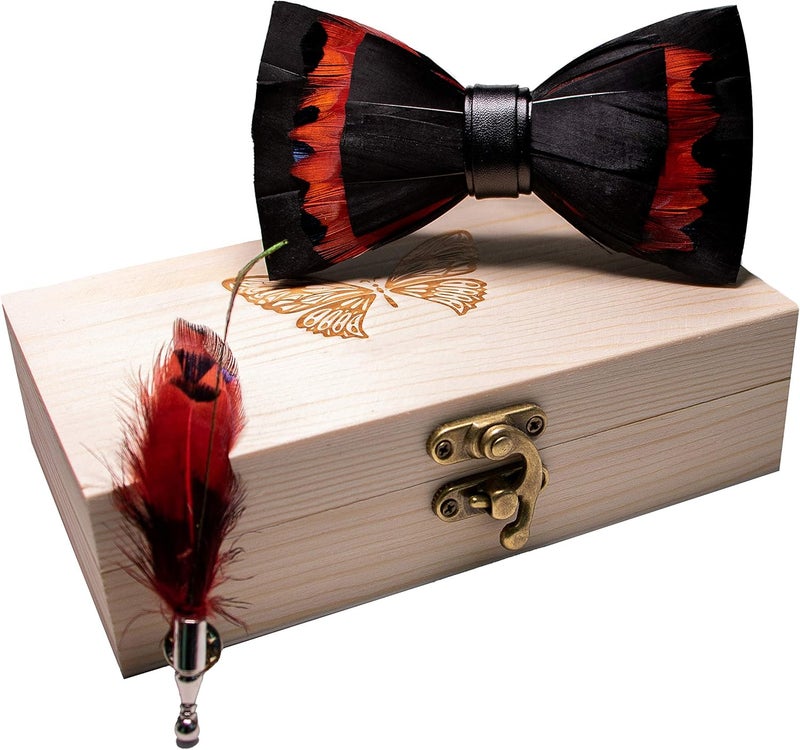 RBOCOTT Handmade Feather Pre-tied Bow tie and Brooch Sets for Men - Image 5